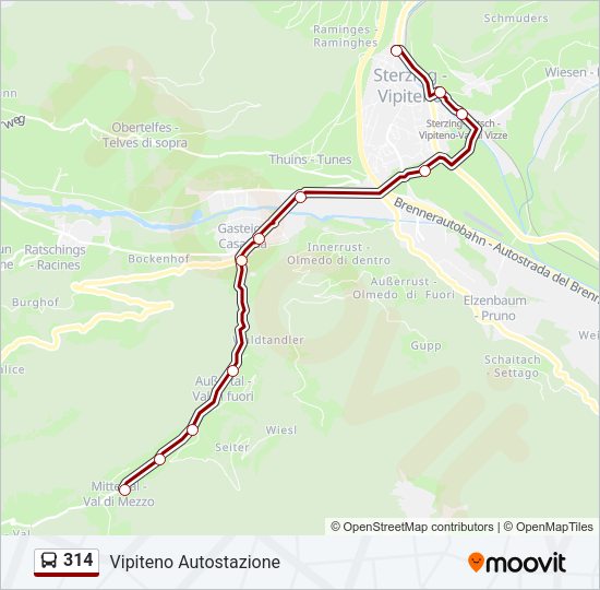 Percorso linea bus 314