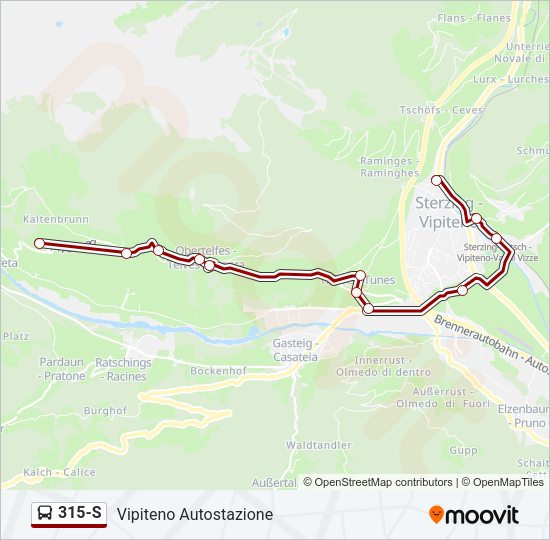 Percorso linea bus 315-S