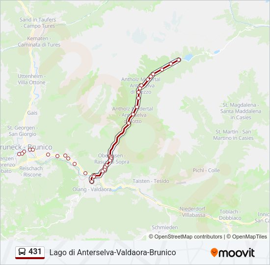 Percorso linea bus 431