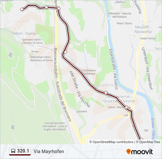 Percorso linea bus 320.1