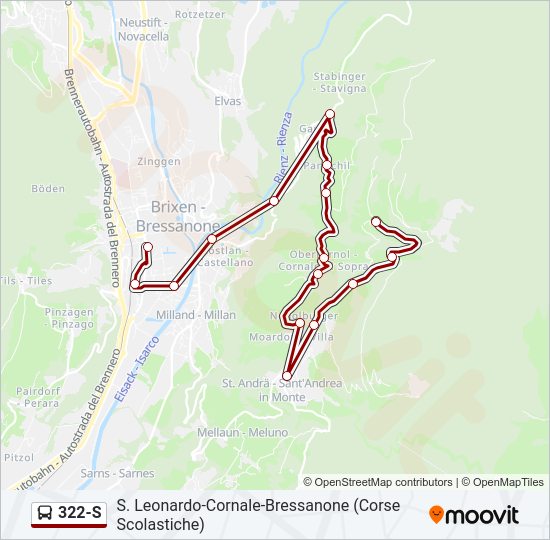 Percorso linea bus 322-S