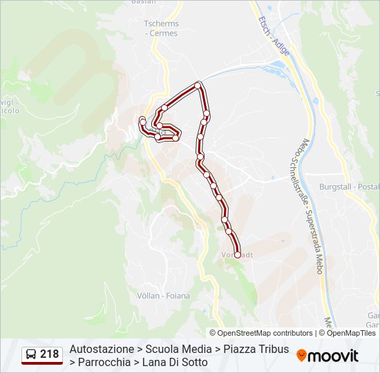 Percorso linea bus 218