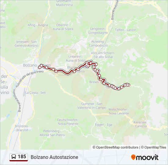 Percorso linea bus 185