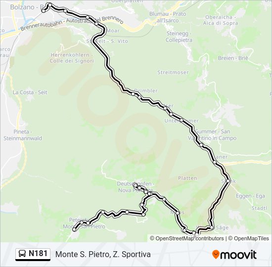 Percorso linea bus N181