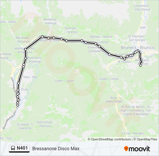 Percorso linea bus N401