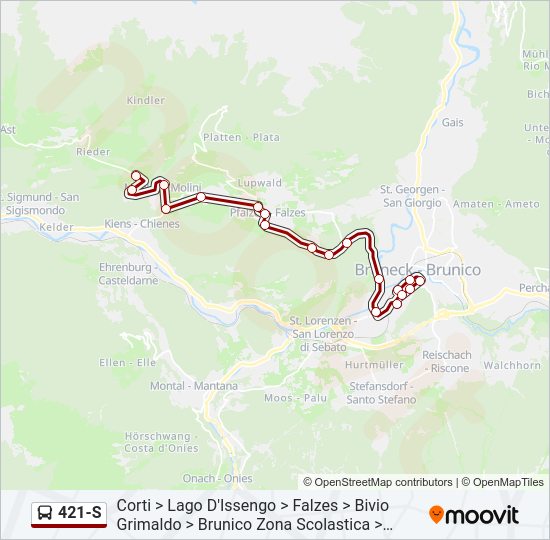 Percorso linea bus 421-S