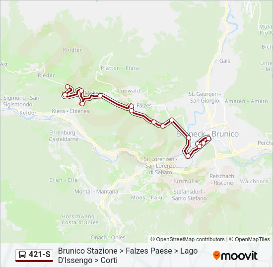 Percorso linea bus 421-S