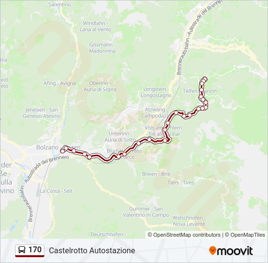 Percorso linea bus 170