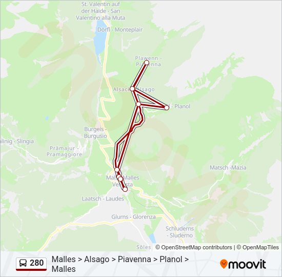Percorso linea bus 280