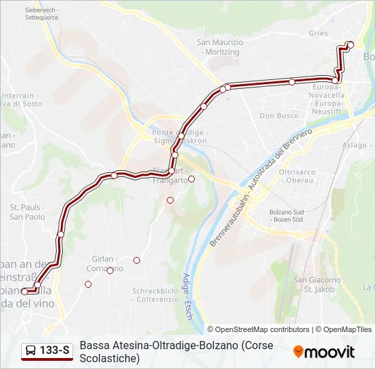 133-S Bus Line Map