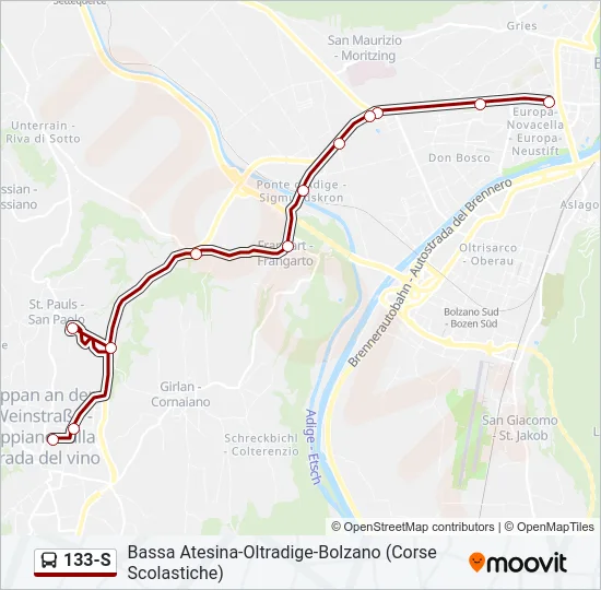 133-S Bus Line Map