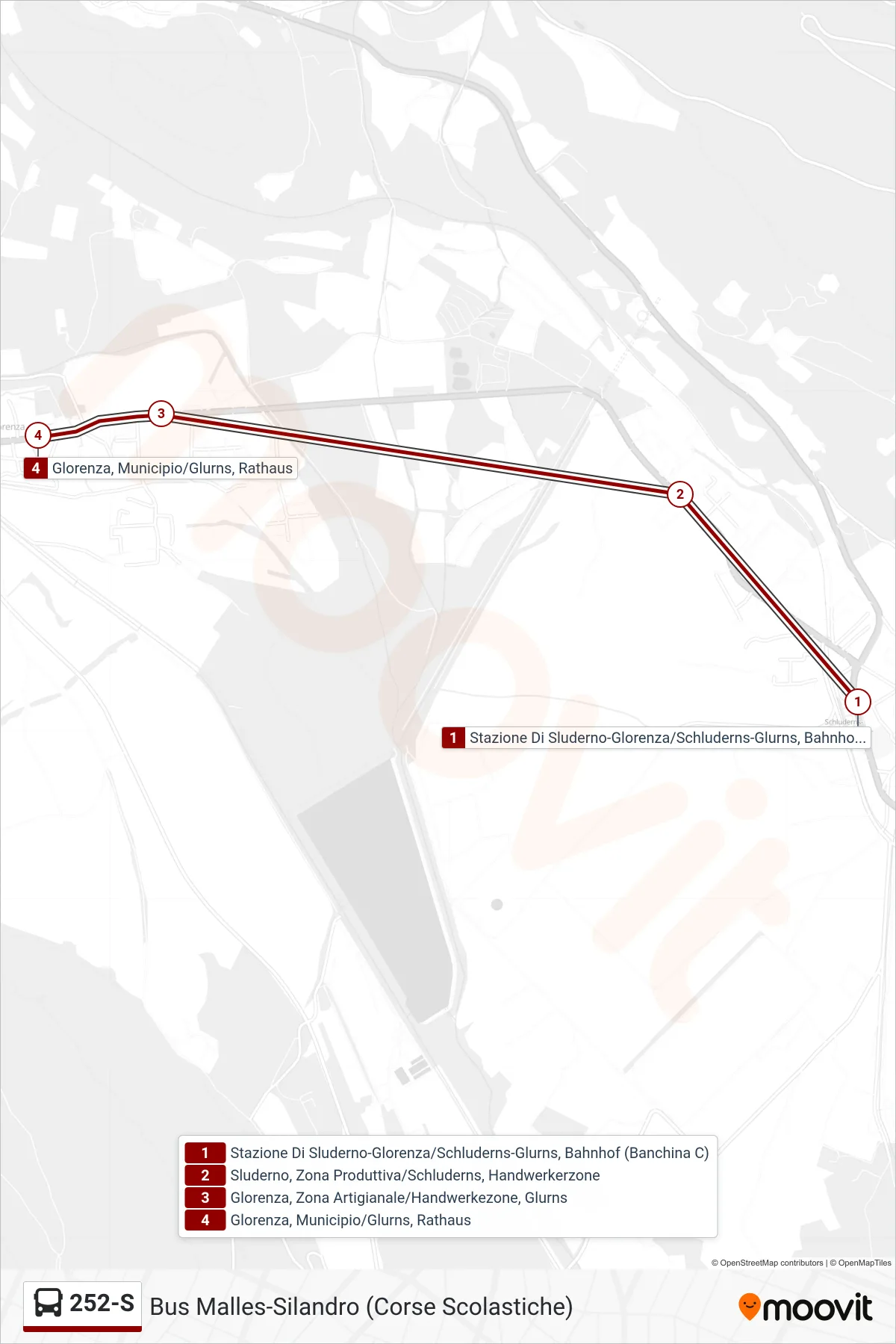 Linea 252-S bus (Glorenza Municipio) - Percorsi e fermate sulla mappa