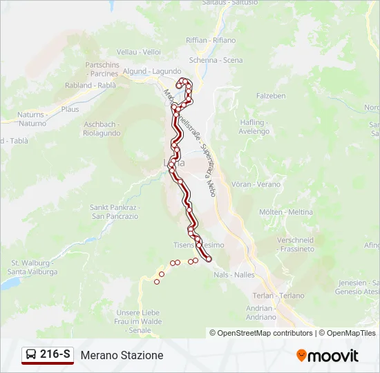 Percorso linea bus 216-S