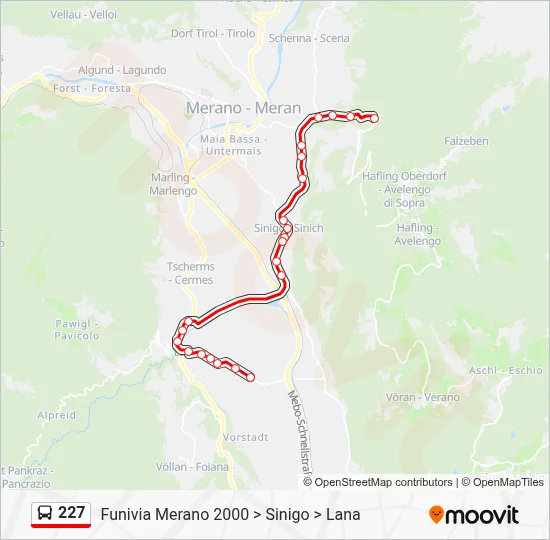 Percorso linea bus 227
