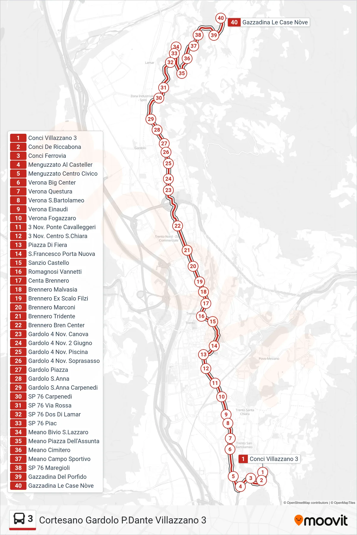 Linea 3 bus (Gazzadina Le Case Nòve) - Percorsi e fermate sulla mappa
