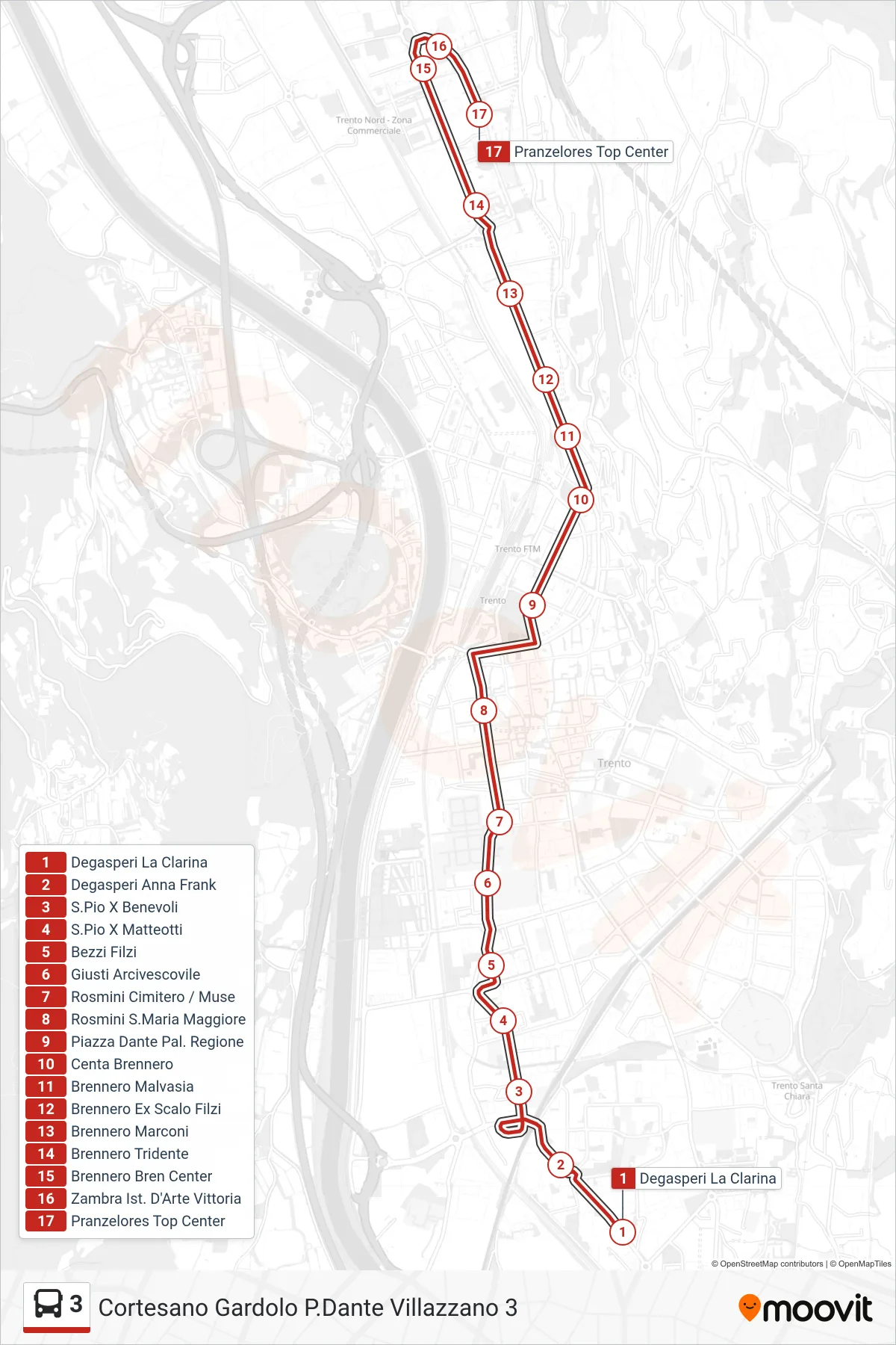 Linea 3  bus (Pranzelores "Top Center") - Percorsi e fermate sulla mappa