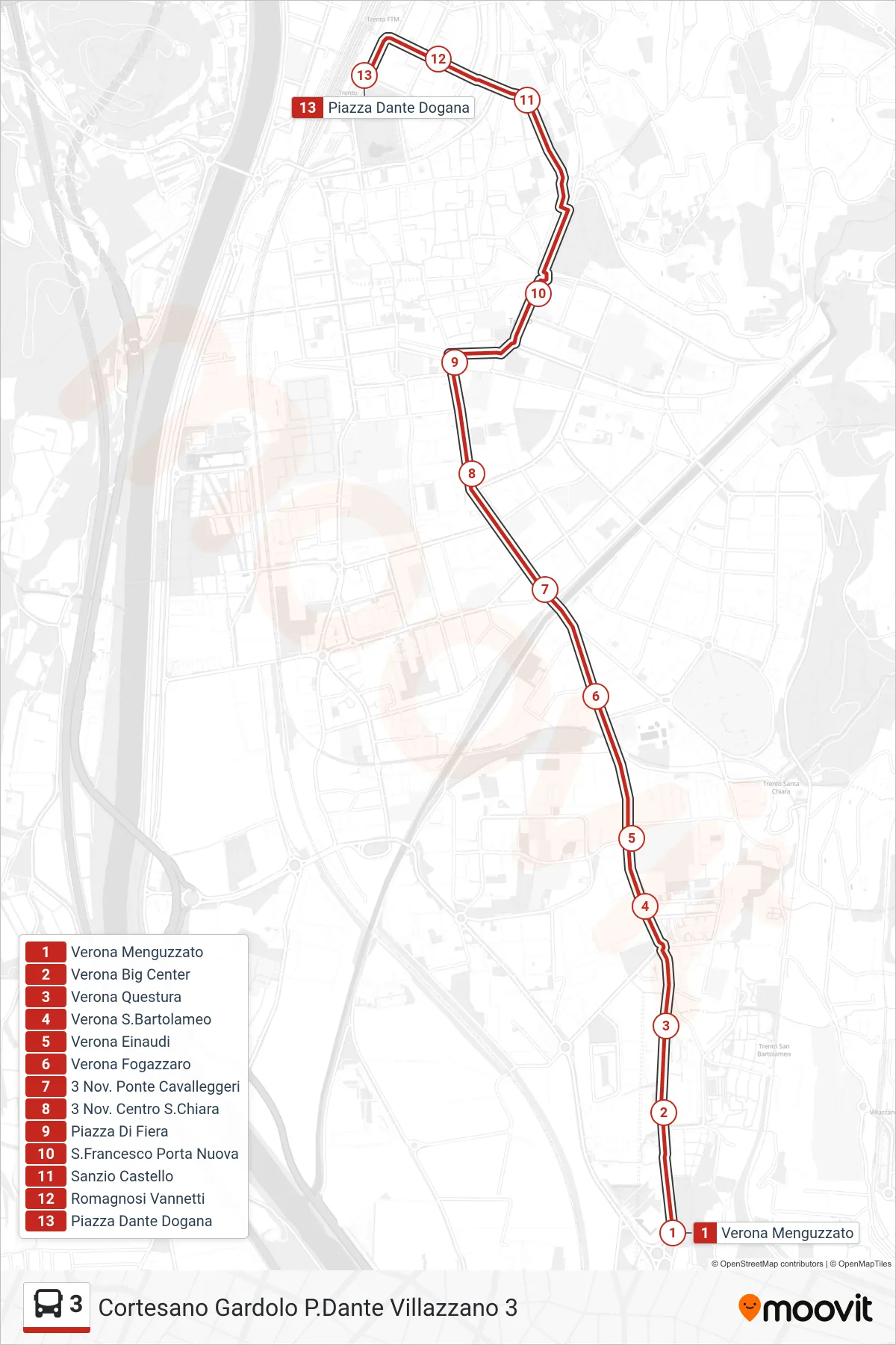 Linea 3 bus (Piazza Dante "Dogana") - Percorsi e fermate sulla mappa