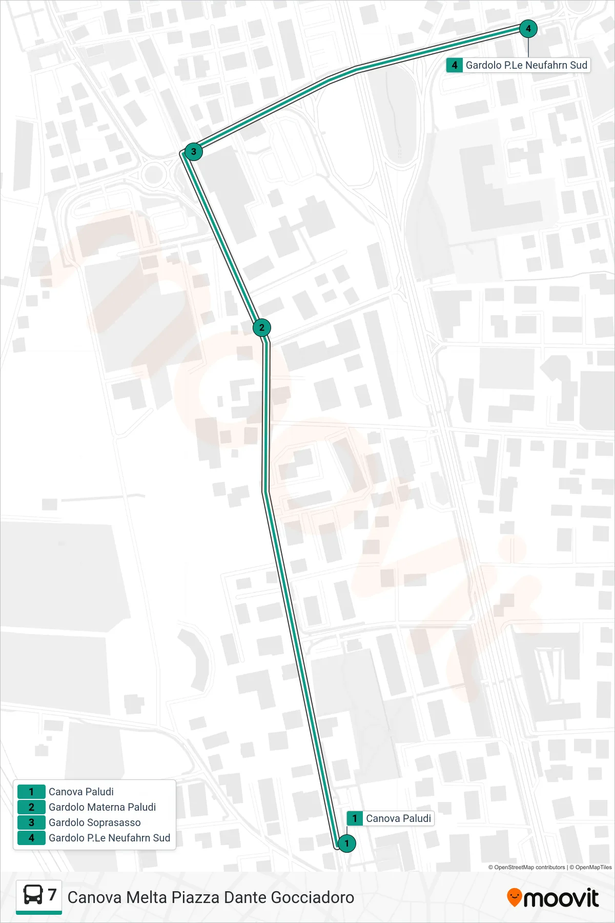 Linea 7  bus (Gardolo P.Le Neufahrn Sud) - Percorsi e fermate sulla mappa