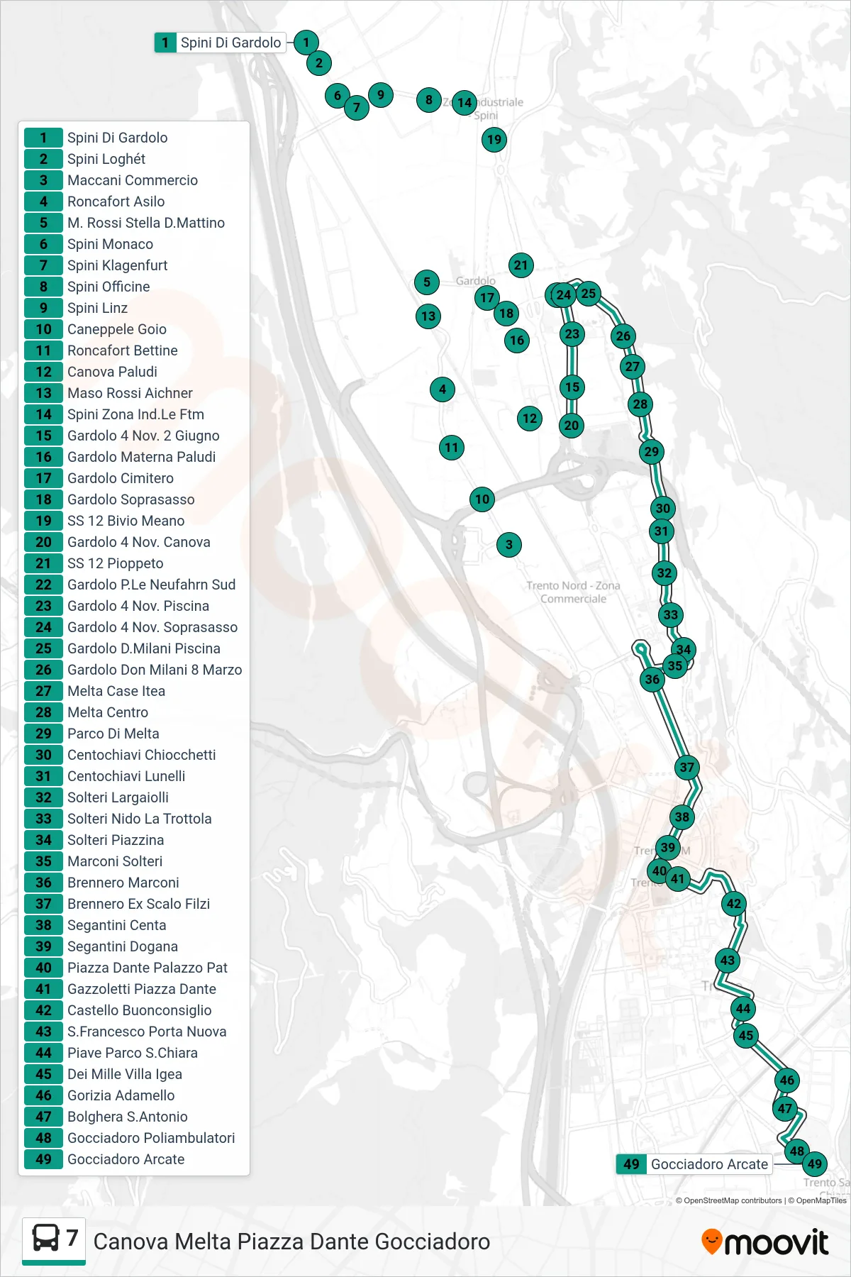 Linea 7 bus (Gocciadoro "Arcate") - Percorsi e fermate sulla mappa