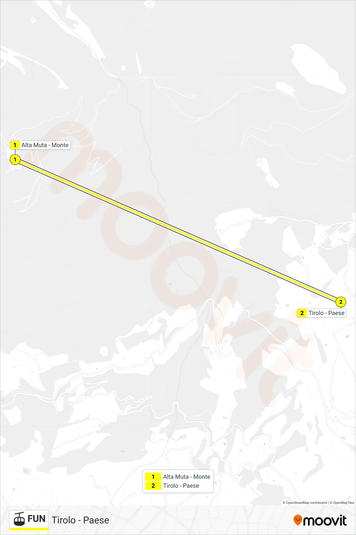 Linea FUN funivia (Tirolo - Paese) - Percorsi e fermate sulla mappa