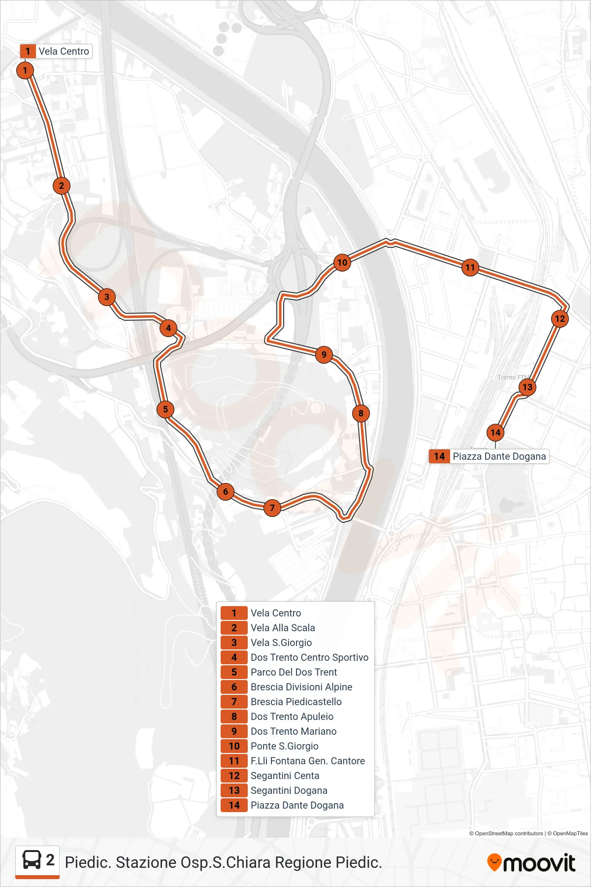 Linea 2 bus (Piazza Dante "Dogana") - Percorsi e fermate sulla mappa