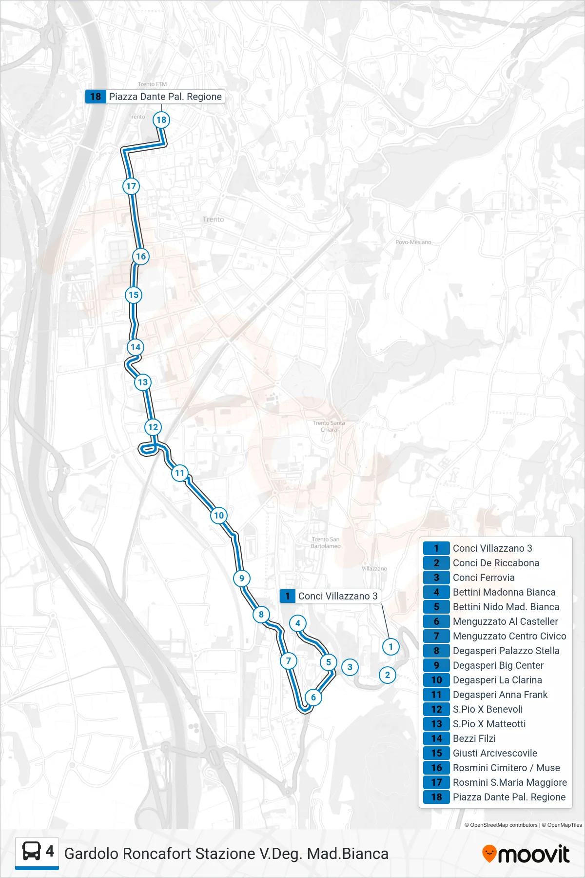 Linea 4 bus (Piazza Dante "Pal. Regione") - Percorsi e fermate sulla mappa