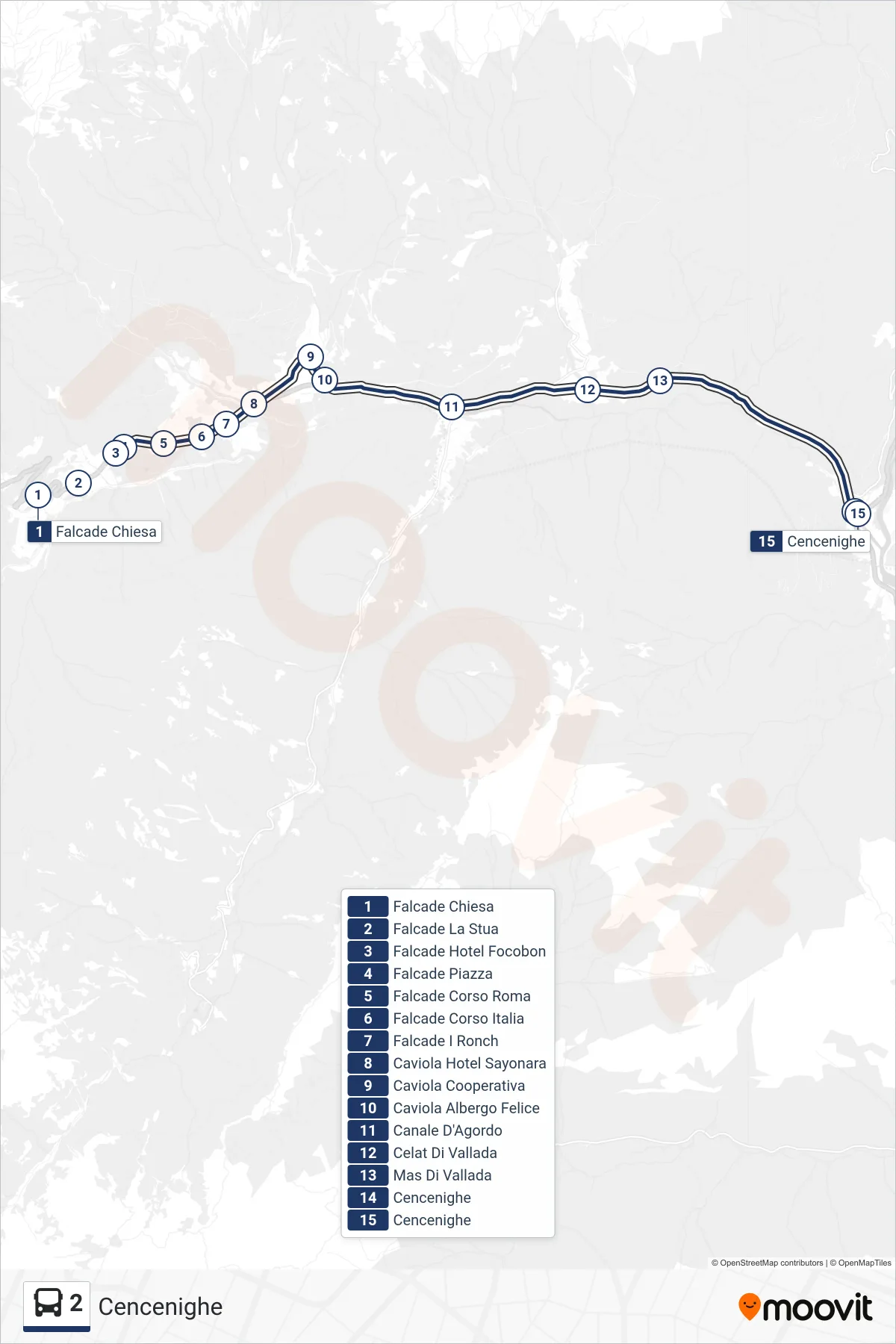 Linea 2 bus (Cencenighe) - Percorsi e fermate sulla mappa