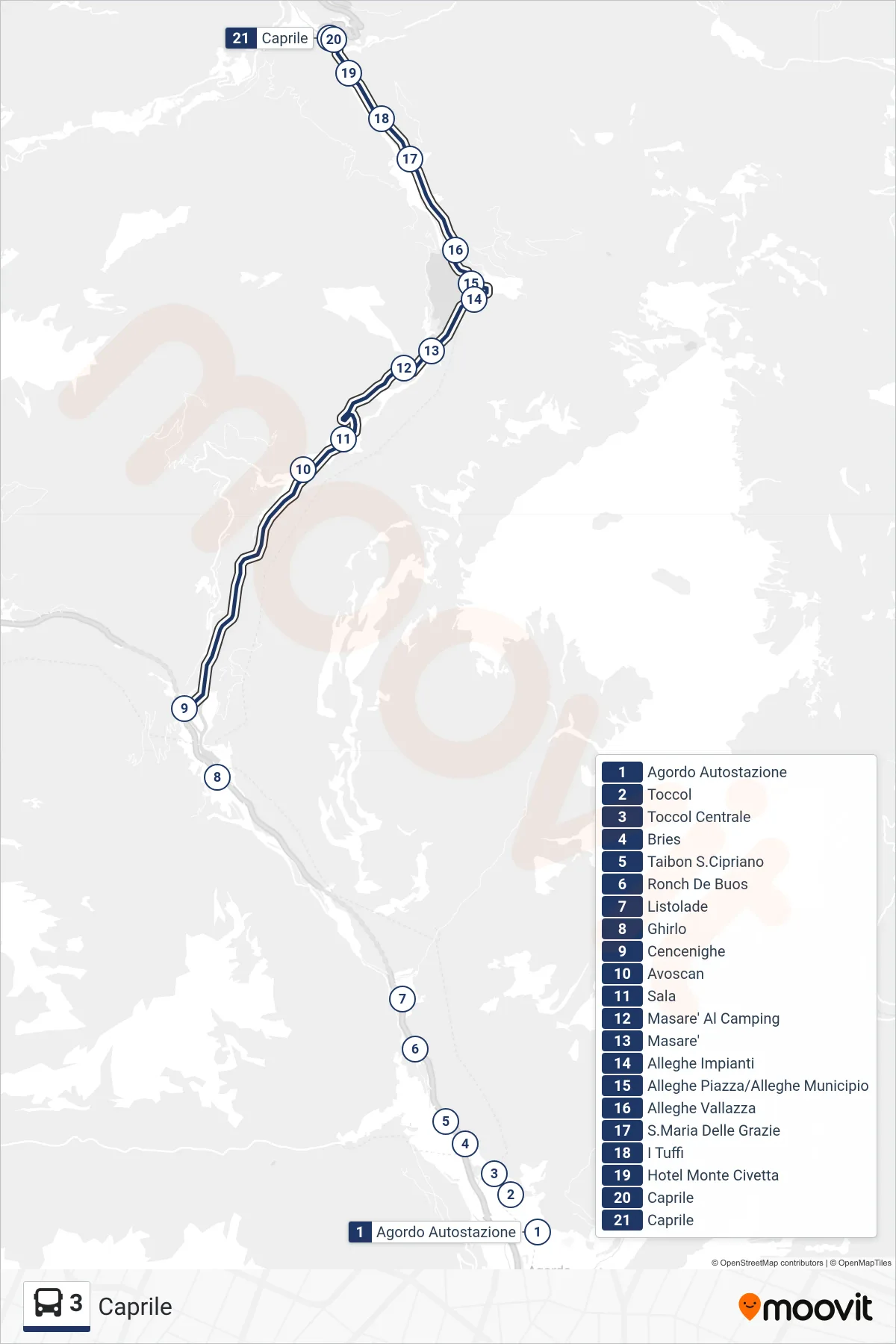 Linea 3 bus (Caprile) - Percorsi e fermate sulla mappa