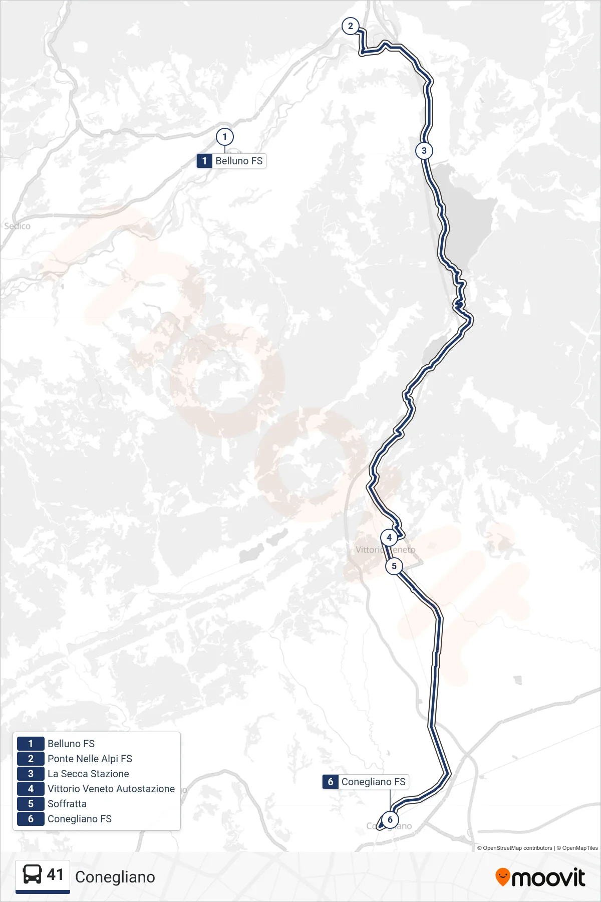 Linea 41 bus (Conegliano) - Percorsi e fermate sulla mappa