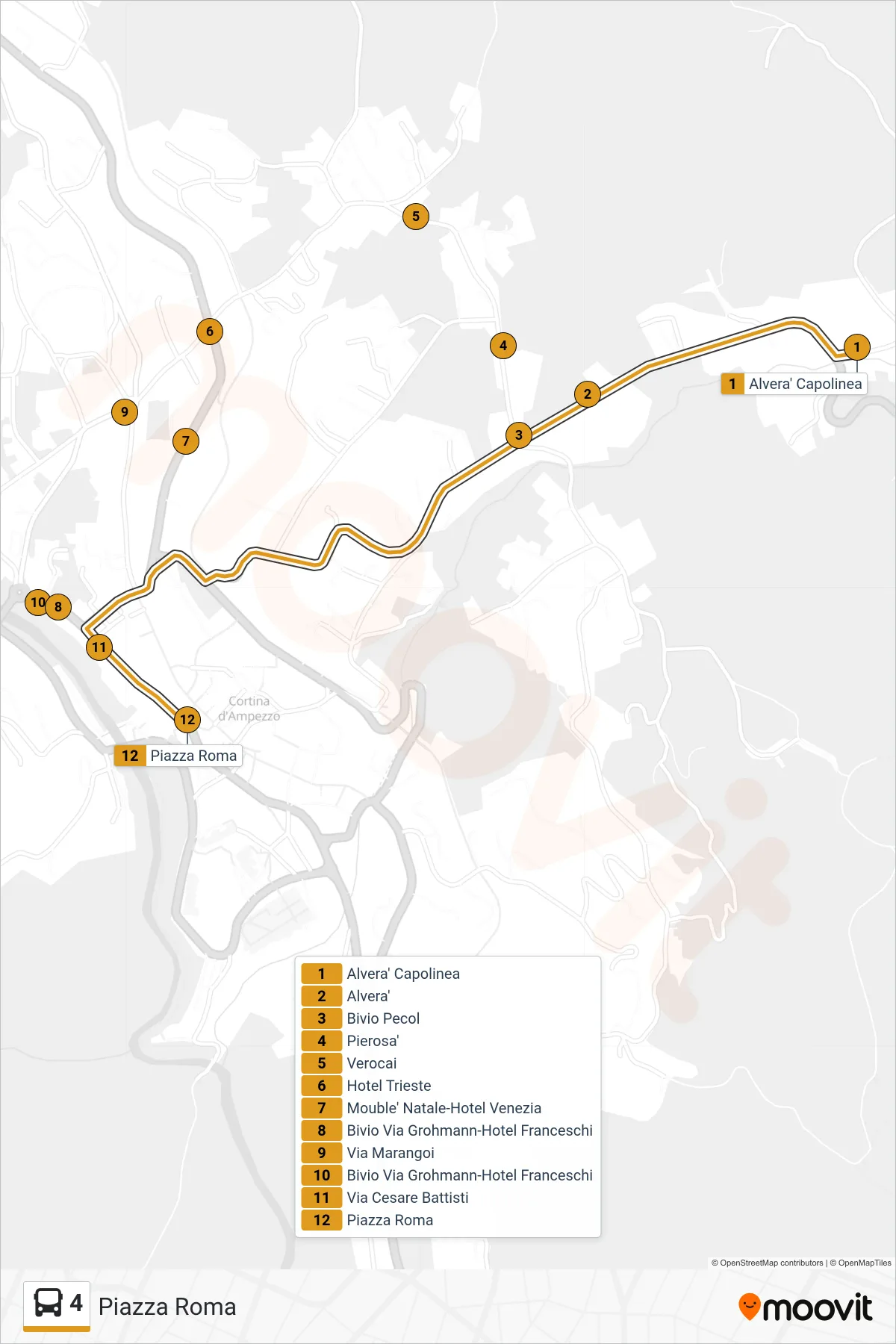 Linea 4 bus (Piazza Roma) - Percorsi e fermate sulla mappa