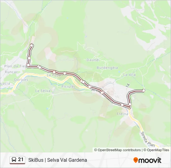 Linea 21: orari, fermate e mappe - Col Raiser > L'Ambolt > Selva Centro ...