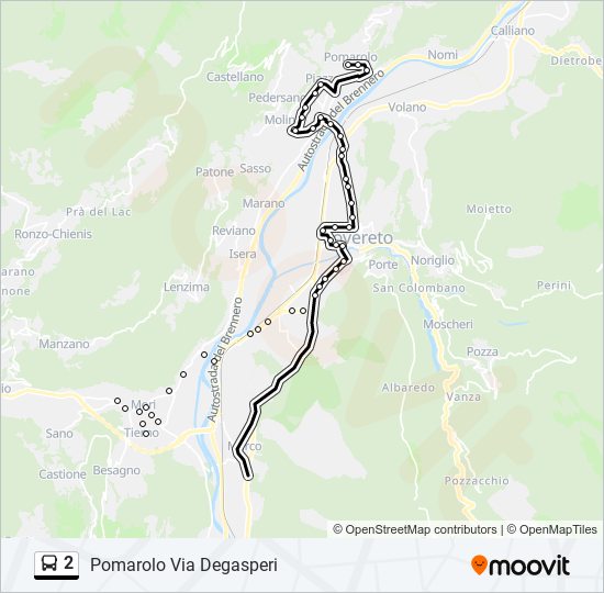 Percorso linea bus 2