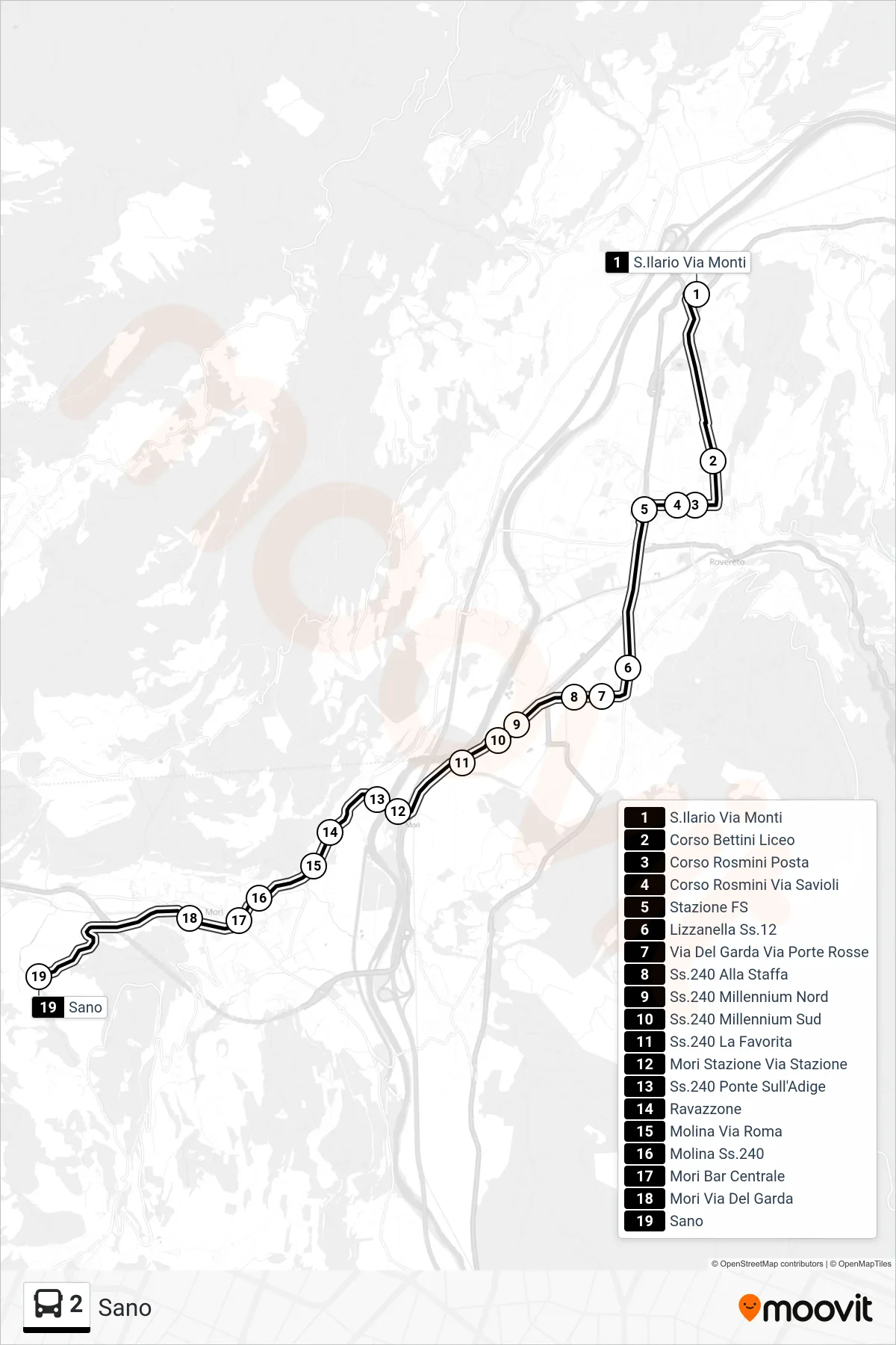 Linea 2  bus (Sano) - Percorsi e fermate sulla mappa