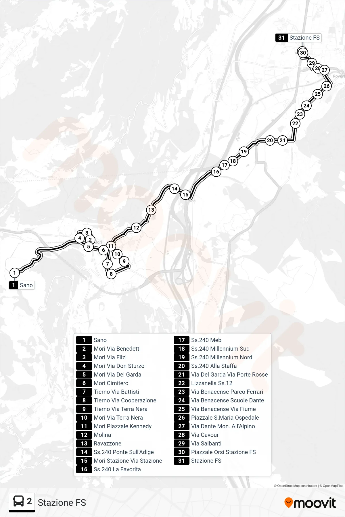 Linea 2 bus (Stazione FS) - Percorsi e fermate sulla mappa