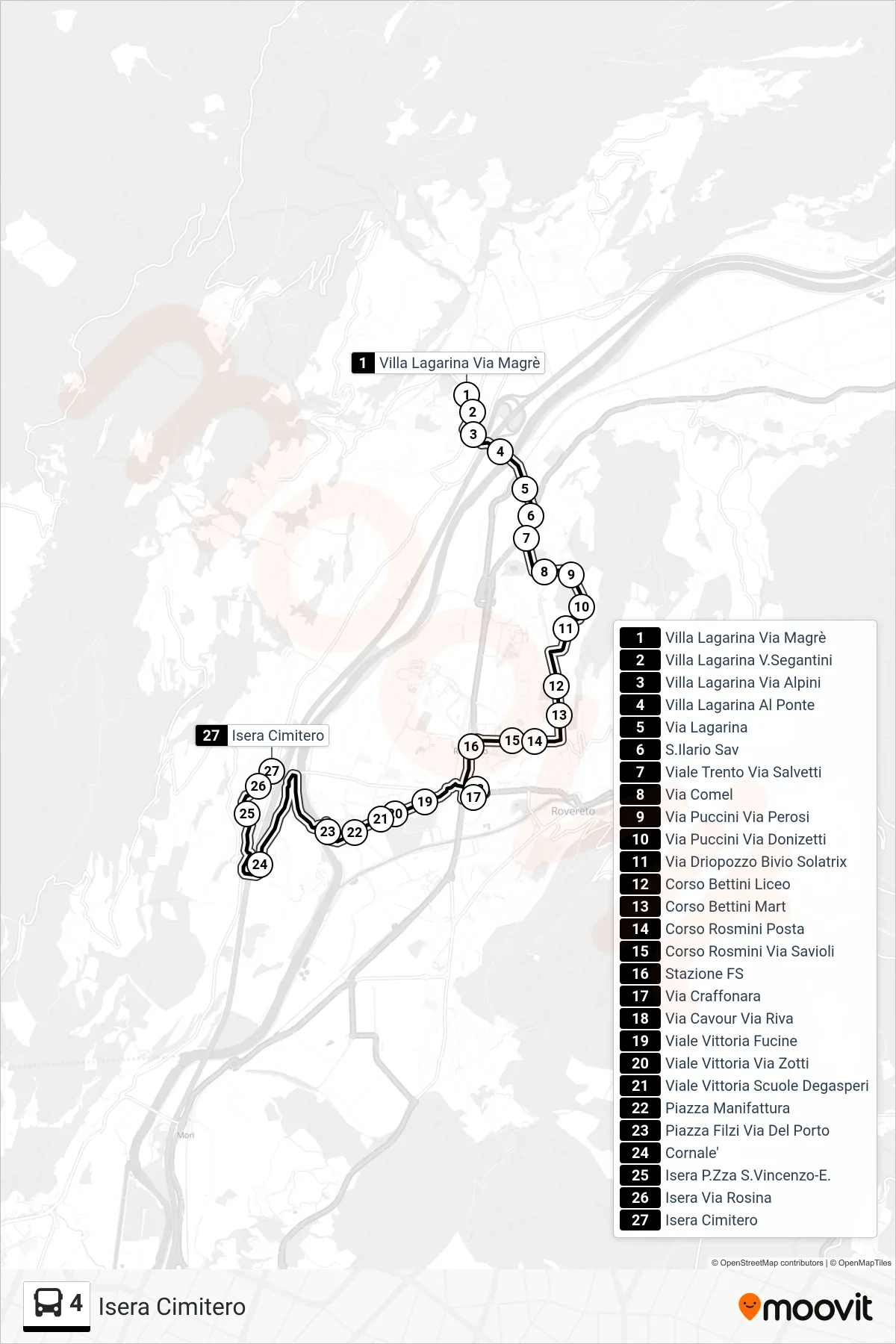 Linea 4 bus (Isera Cimitero) - Percorsi e fermate sulla mappa