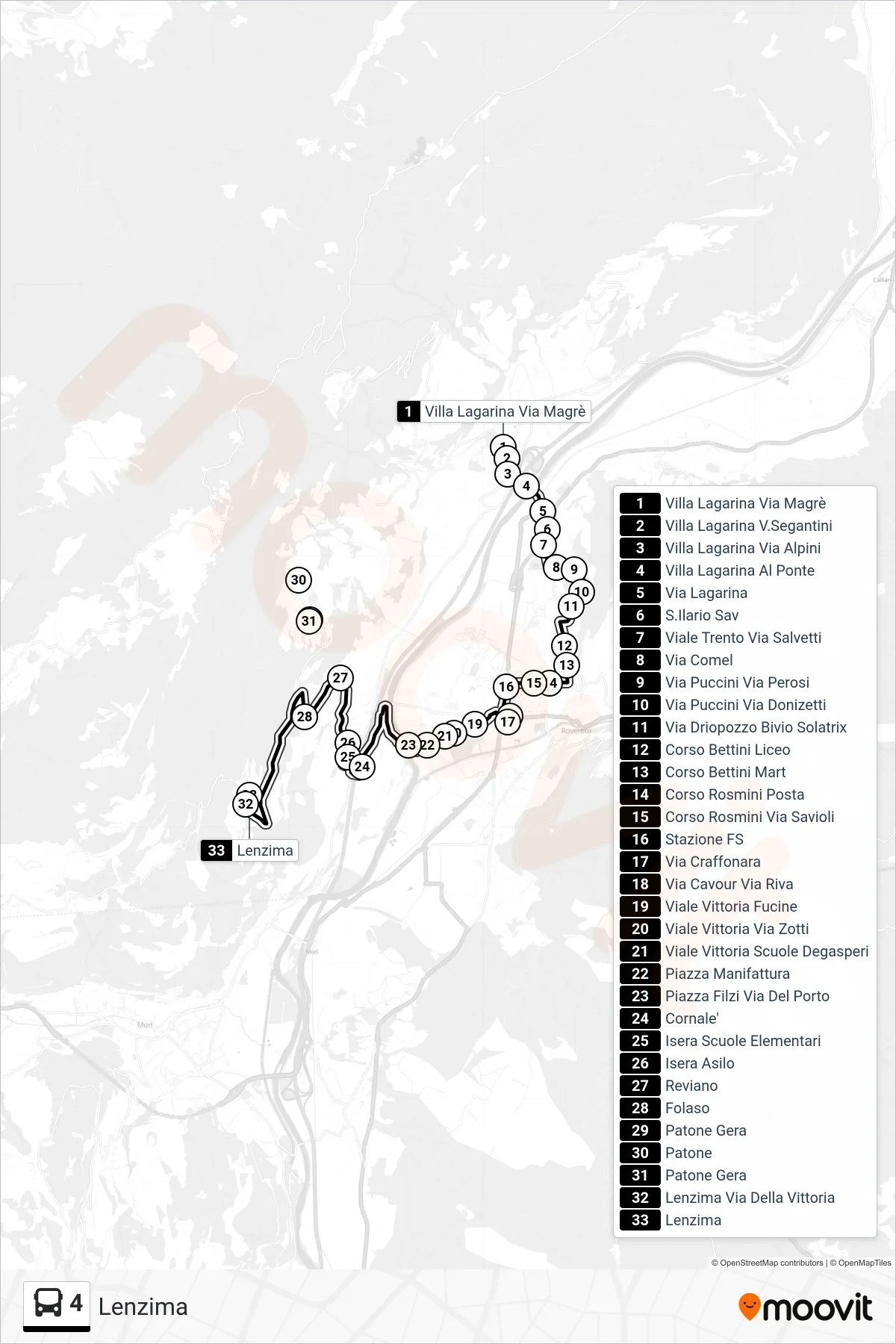 Linea 4 bus (Lenzima) - Percorsi e fermate sulla mappa
