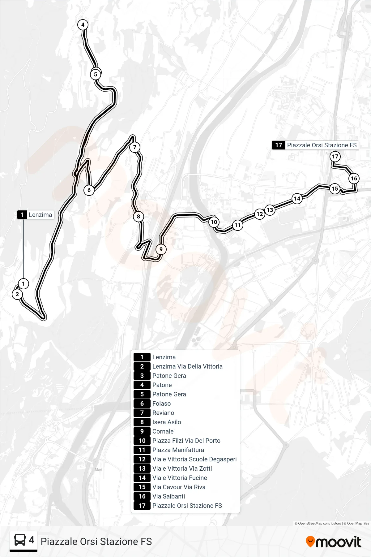 Linea 4 bus (Piazzale Orsi Stazione FS) - Percorsi e fermate sulla mappa