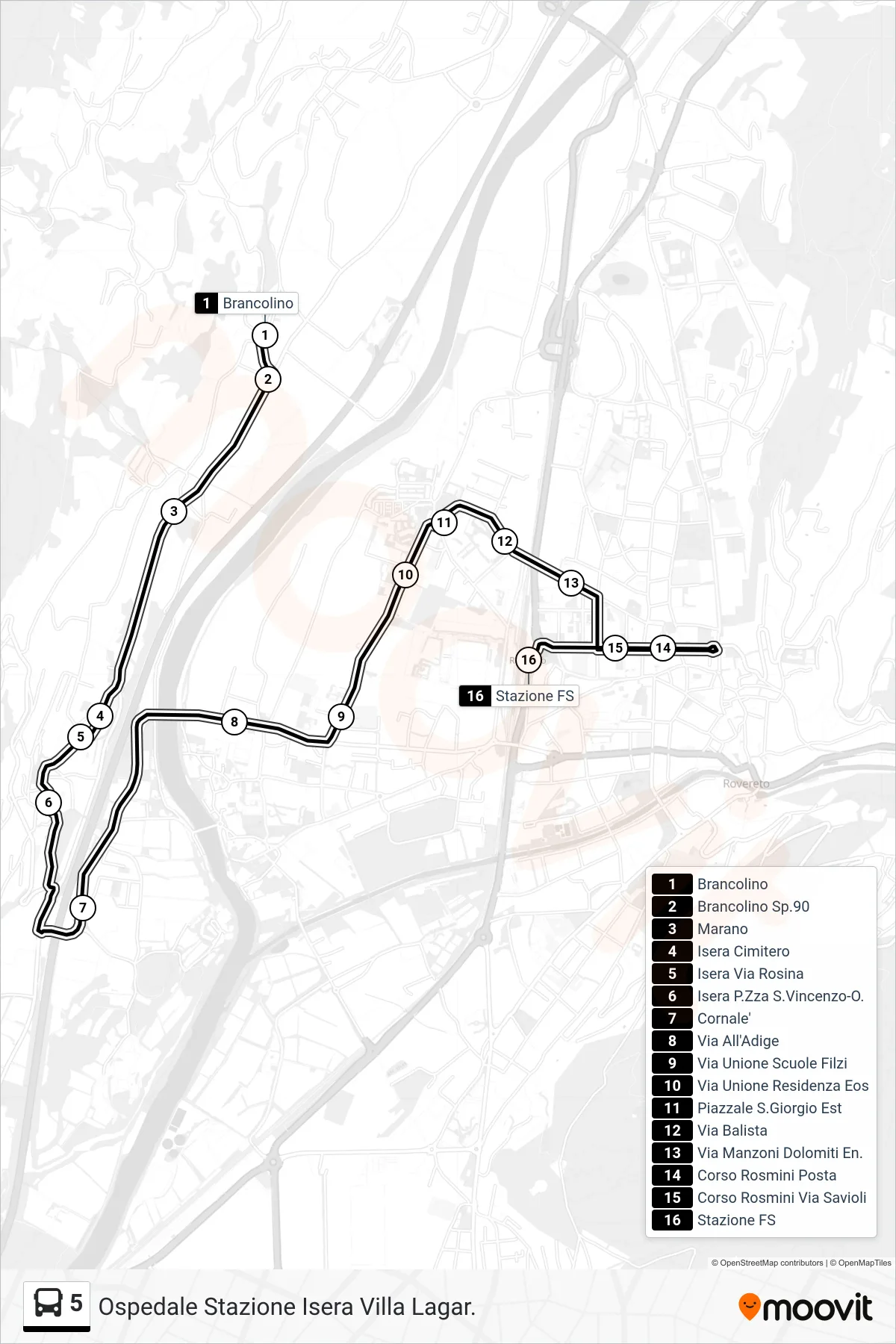 Linea 5 bus (Stazione FS) - Percorsi e fermate sulla mappa