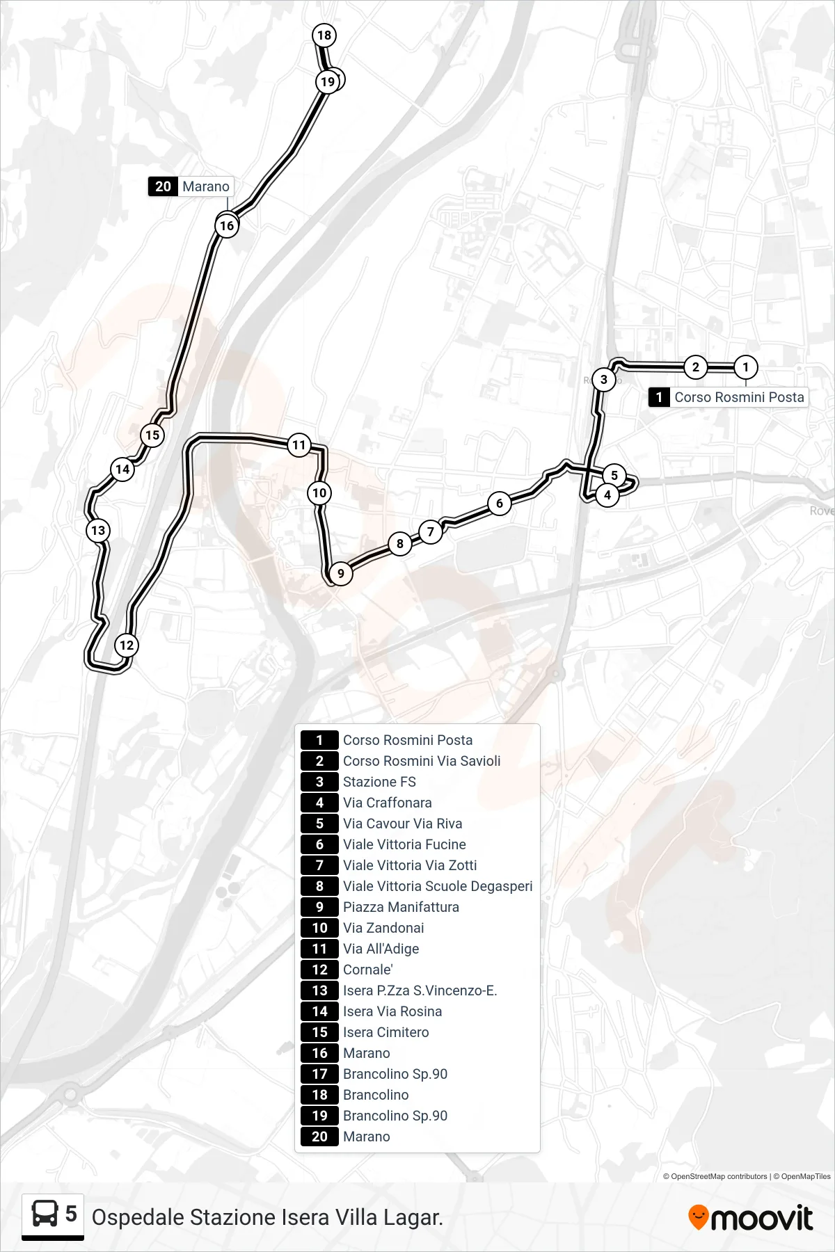 Linea 5 bus (Marano) - Percorsi e fermate sulla mappa