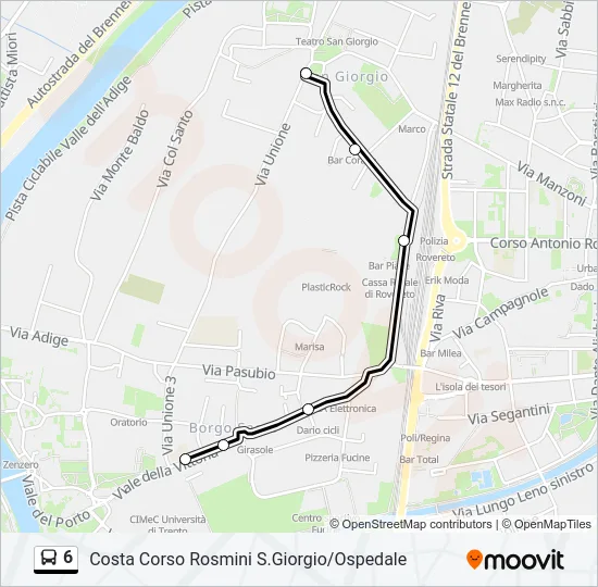 Percorso linea bus 6