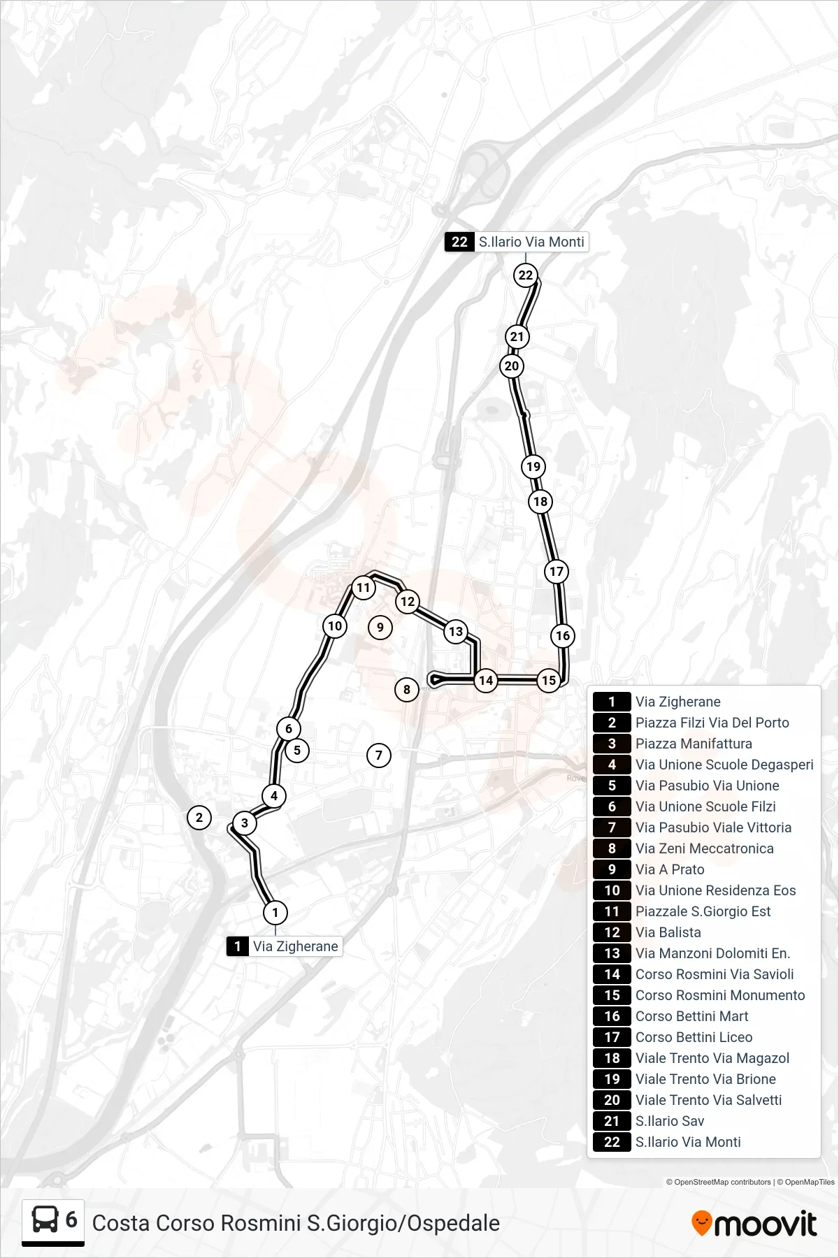 Linea 6  bus (S.Ilario Via Monti) - Percorsi e fermate sulla mappa
