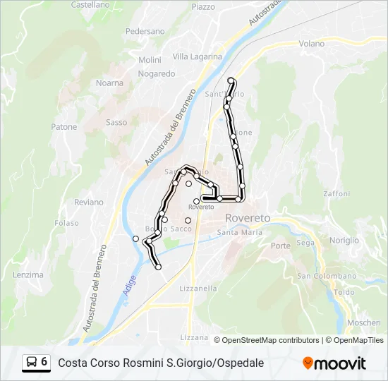 Percorso linea bus 6