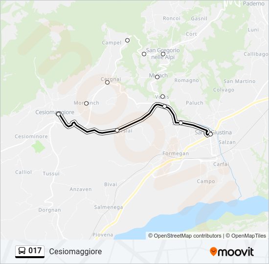 Percorso linea bus 017