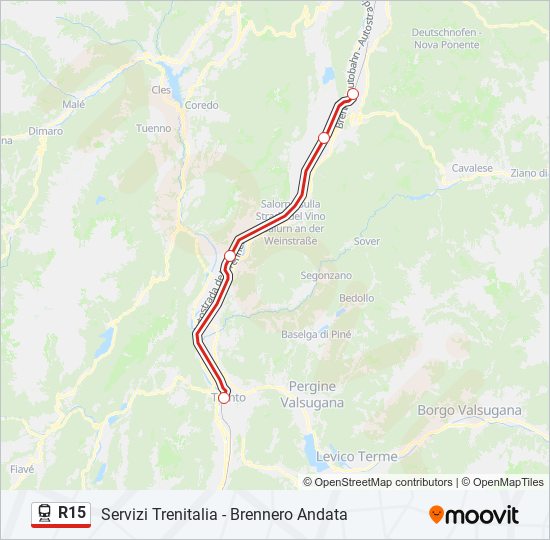 Percorso linea treno R15