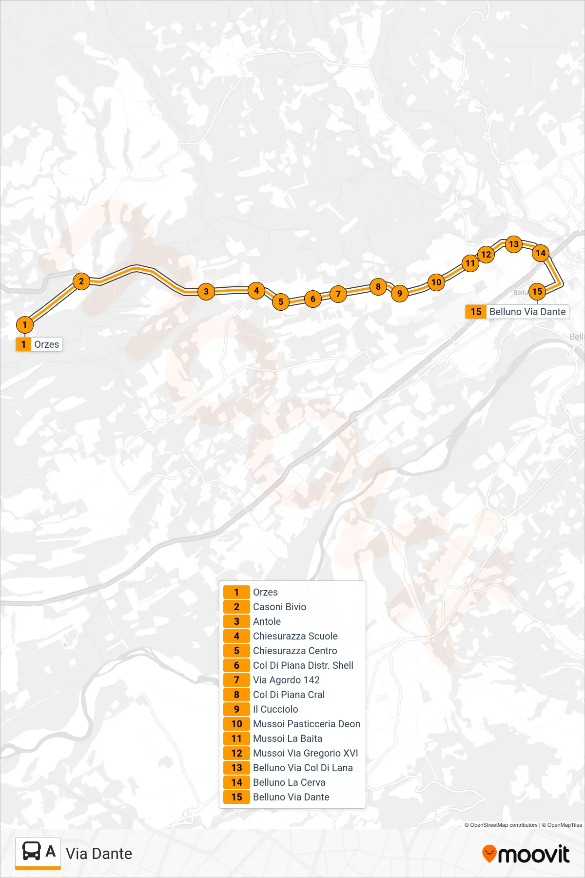 Linea A  bus (Via Dante) - Percorsi e fermate sulla mappa