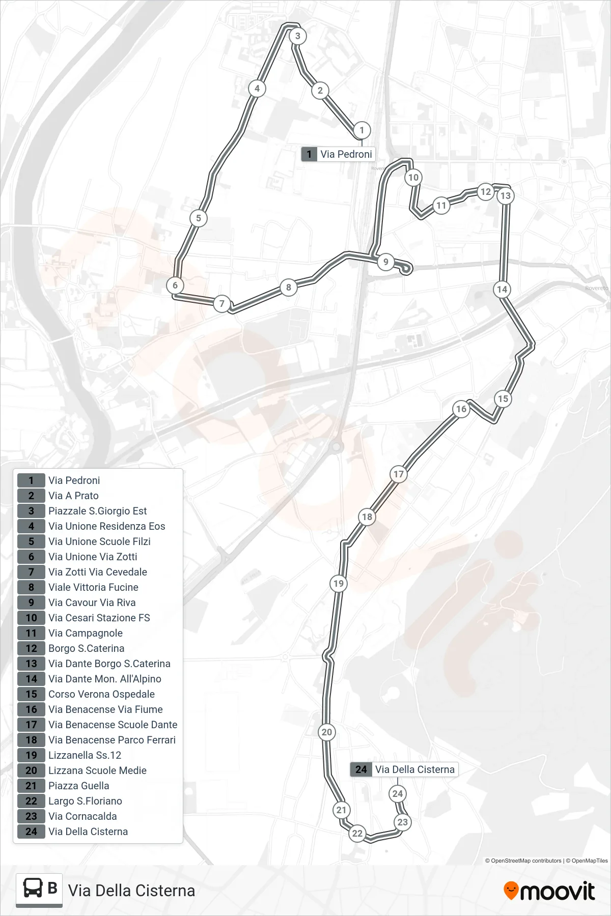 Linea B bus (Via Della Cisterna) - Percorsi e fermate sulla mappa