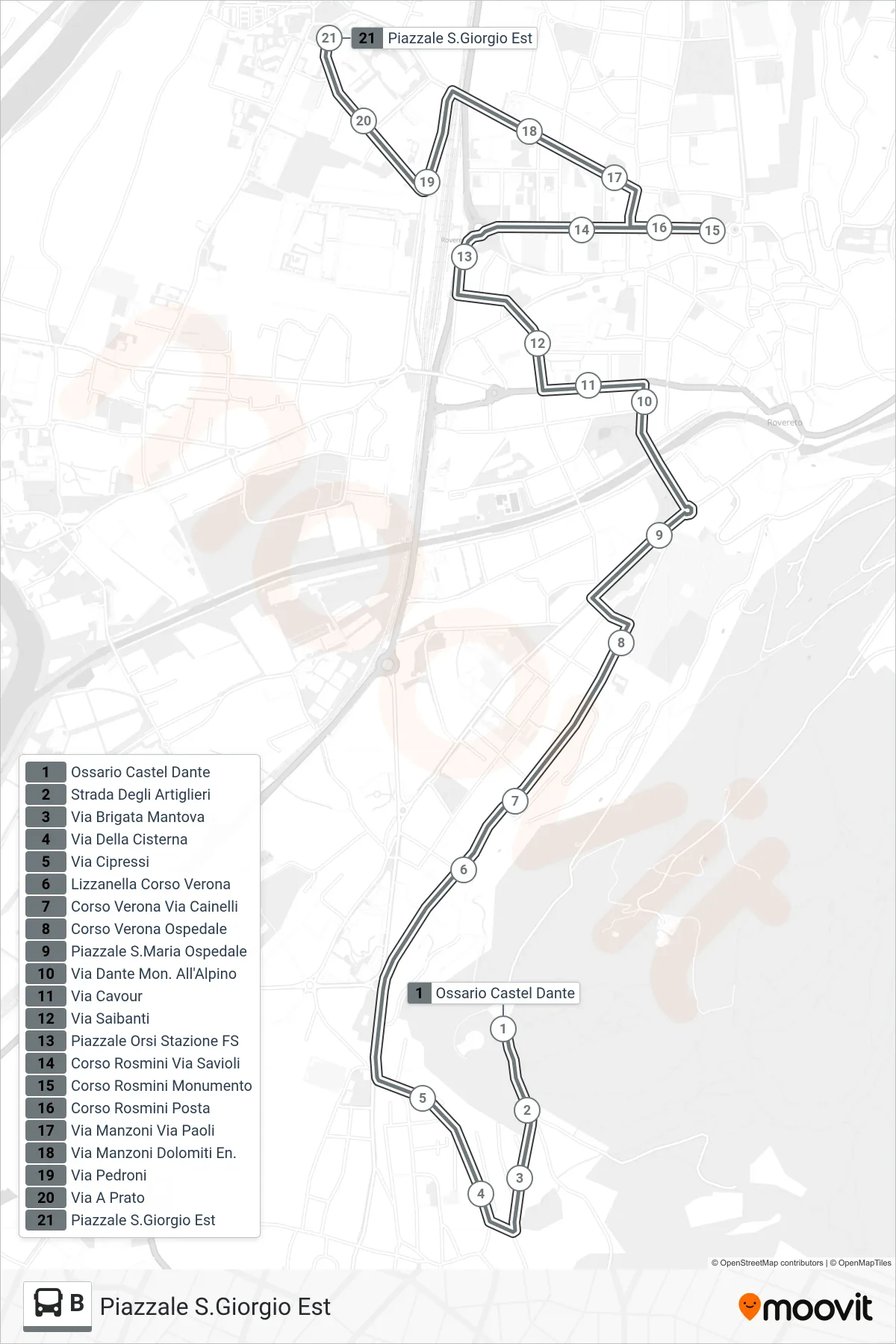 Linea B bus (Piazzale S.Giorgio Est) - Percorsi e fermate sulla mappa