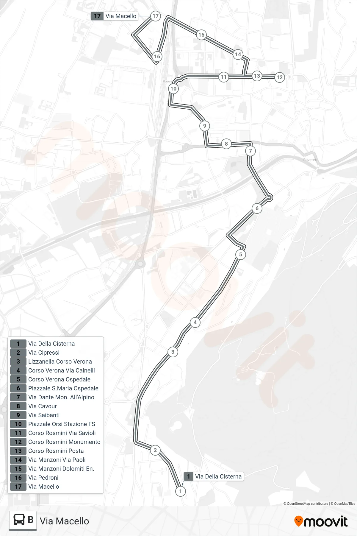 Linea B  bus (Via Macello) - Percorsi e fermate sulla mappa