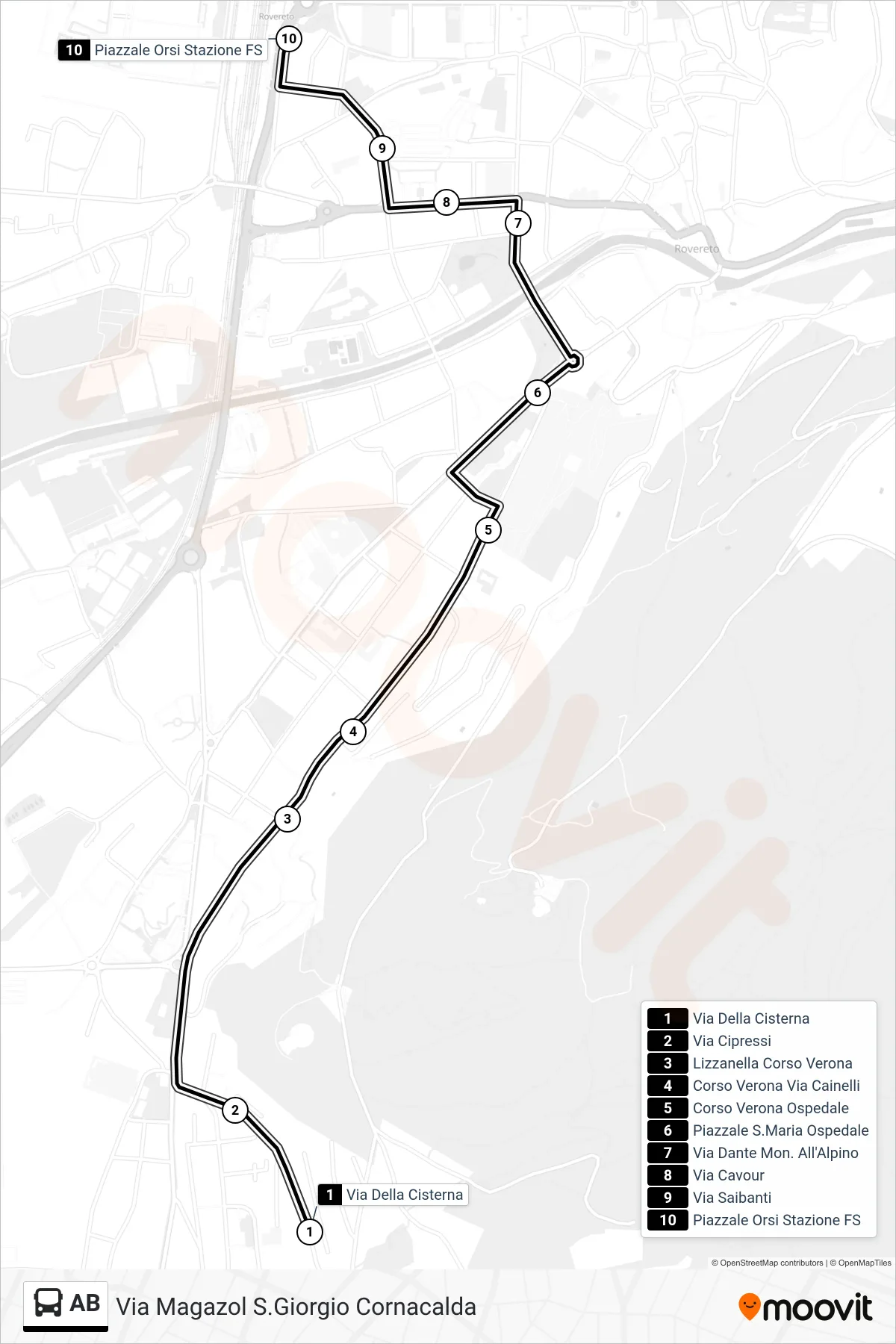 Linea AB  bus (Piazzale Orsi Stazione FS) - Percorsi e fermate sulla mappa