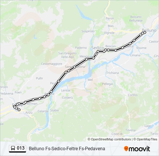 Percorso linea bus 013